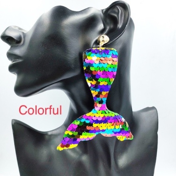 Creative Reflective Sequins Mermaid Tail gold post long Earrings for single ear - Picture 11 of 16